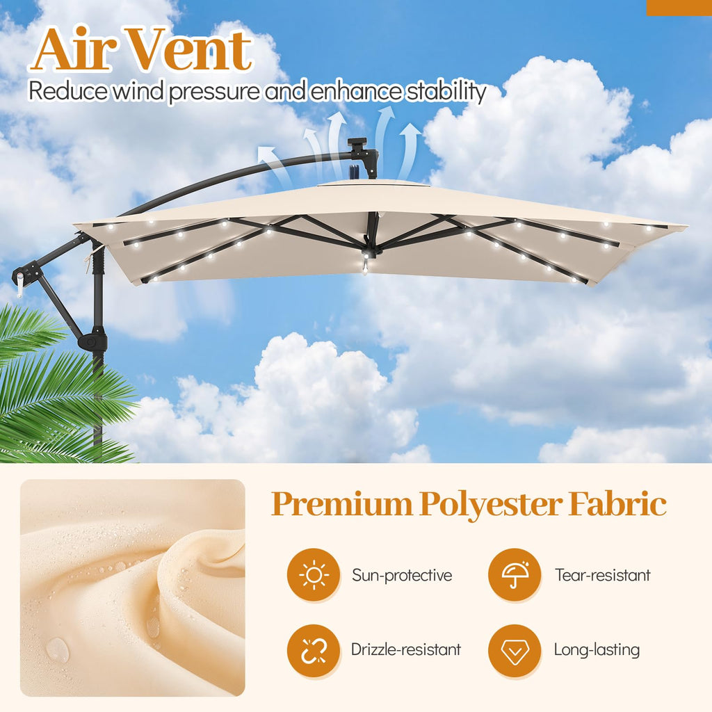 8x8 FT Solar Square Offset Cantilever Umbrella with Base S4575