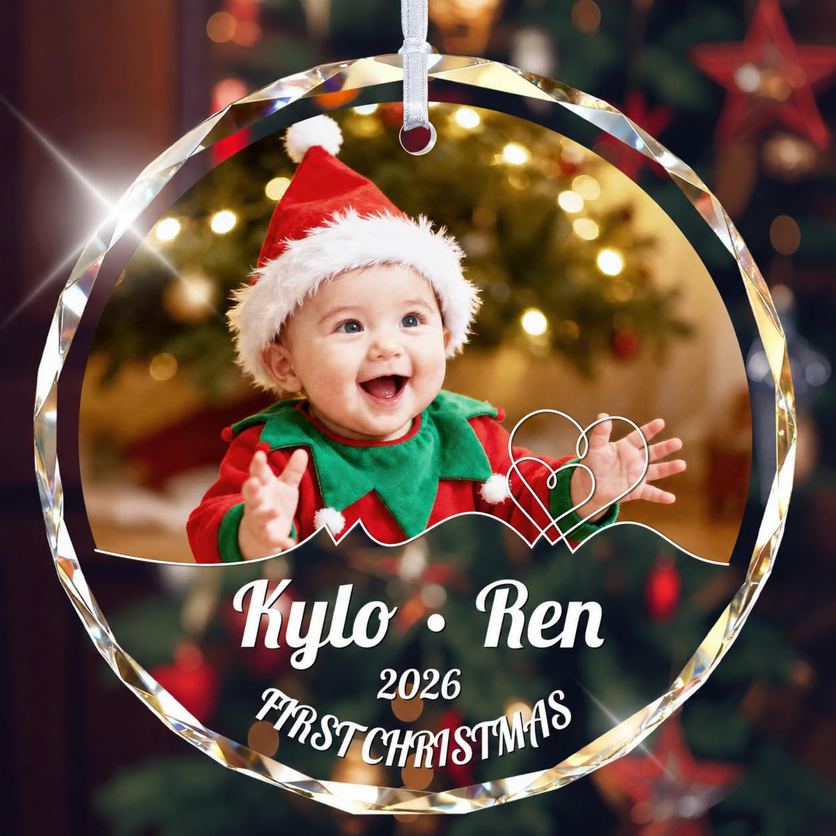 Custom Photo Crystal Glass Christmas Ornament Y3421