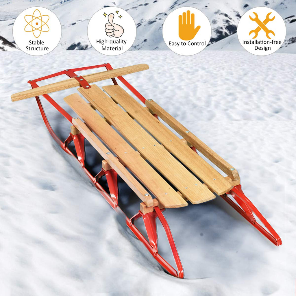 Wood Sled with Metal Runners and Steering Bar V702577