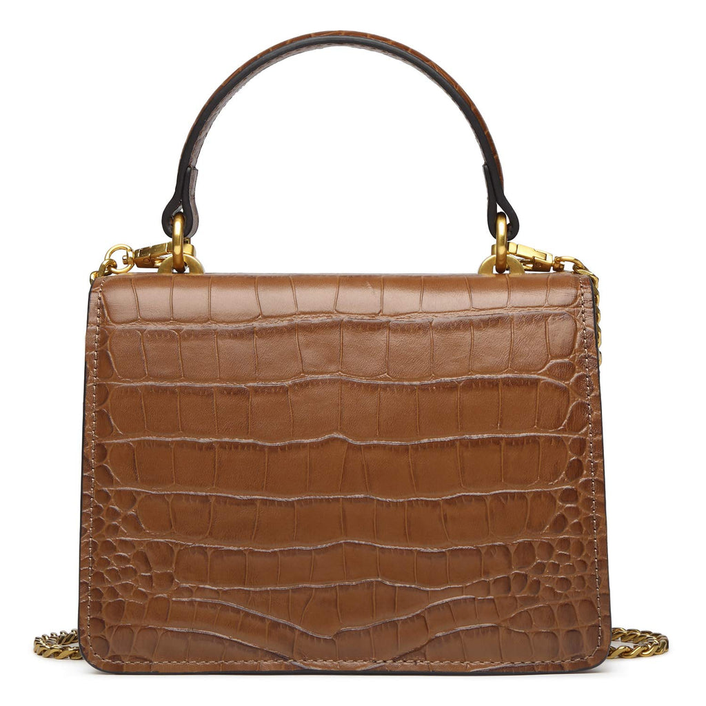 Croc Embossed Top Handle Leather Mini Crossbody Handbag U11223