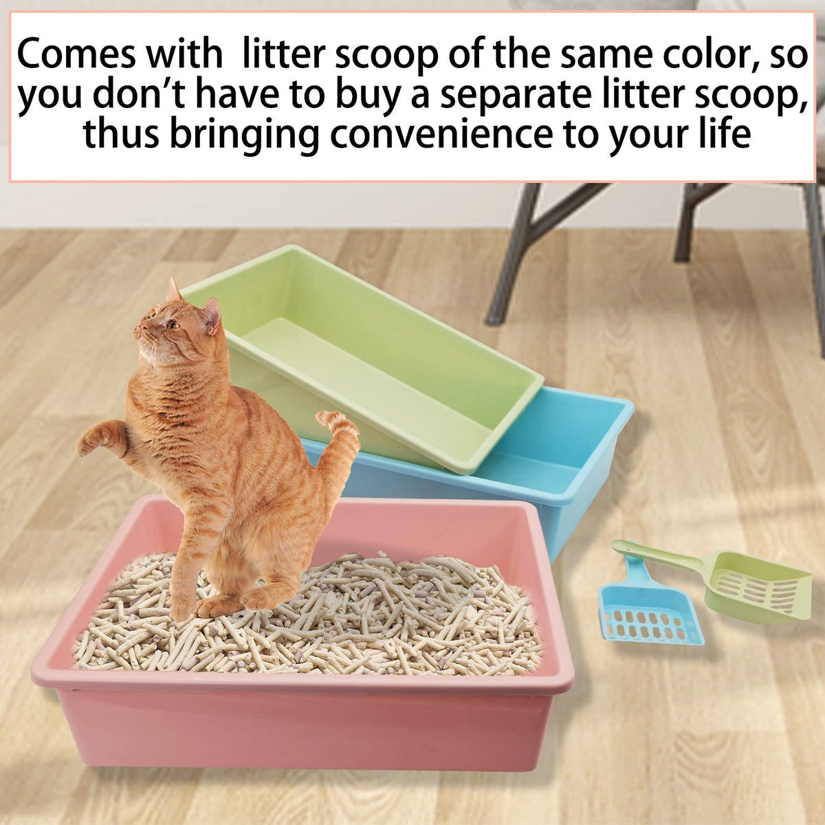Medium Open Cat Litter Box with Scoop, Non-Stick Plastic, 15 x 11 x 4 Inches X294