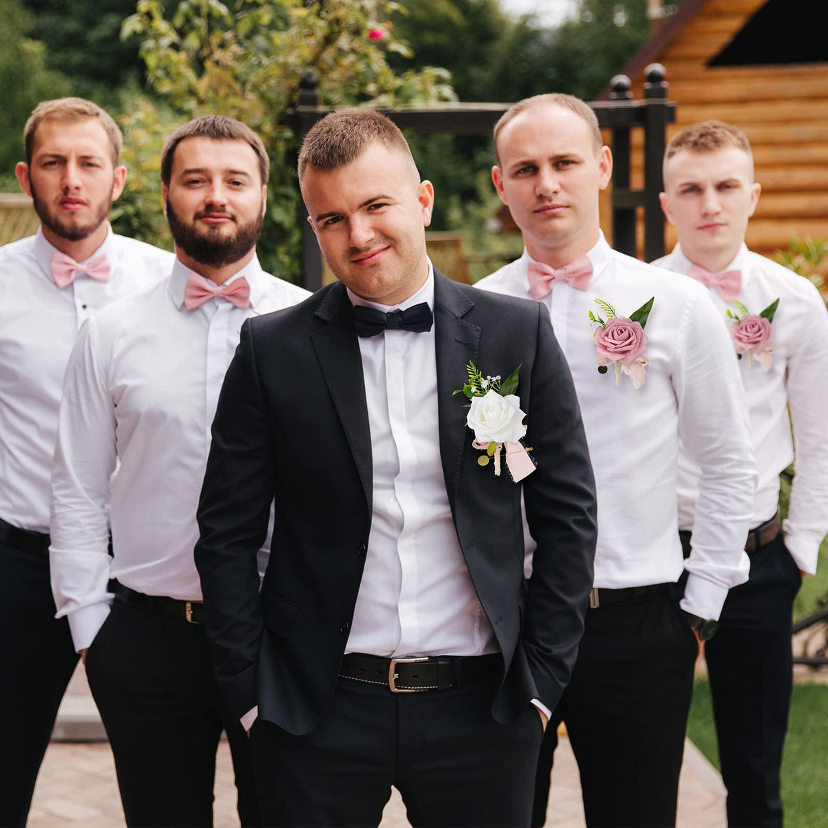 12 Pcs Artificial Bouquets and Boutonniere Set Rose White S155151