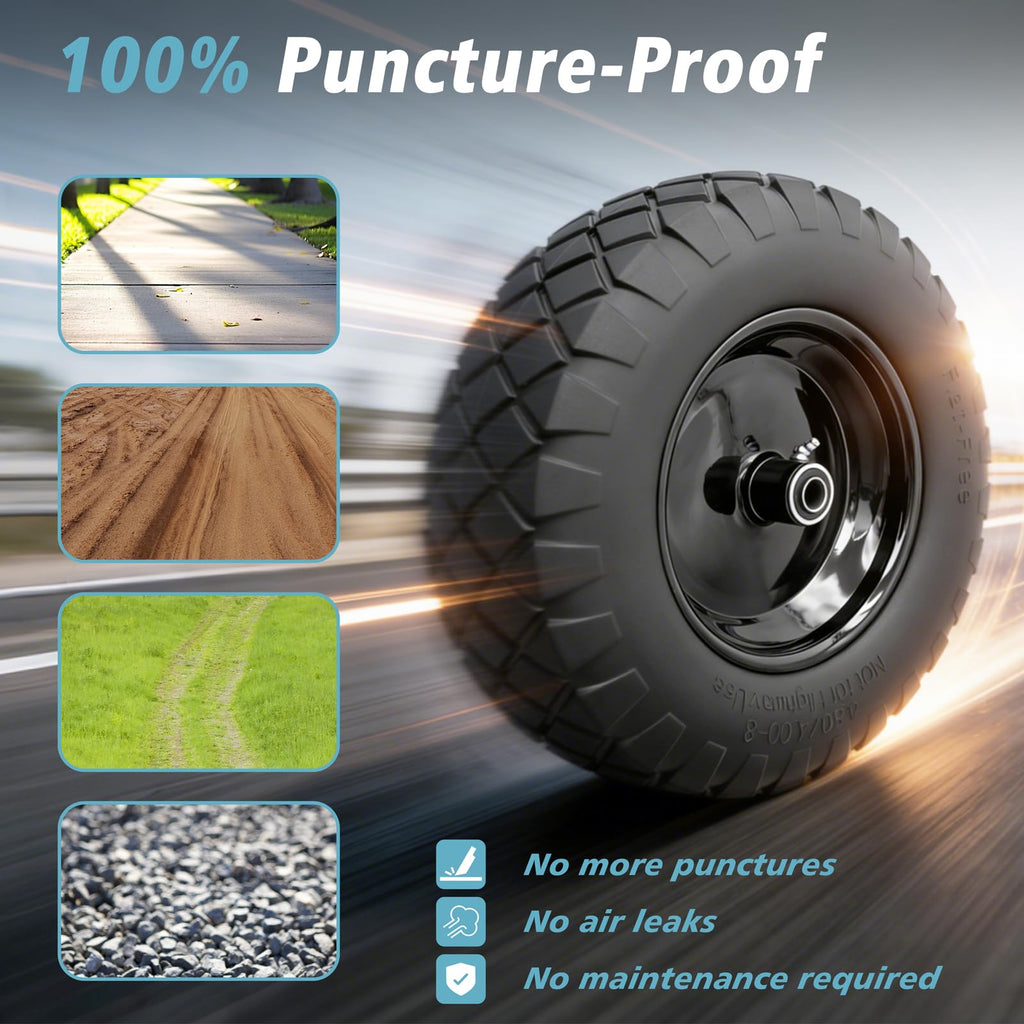 16" Flat Free Solid Rubber Wheelbarrow Wheels, 2 Pack P44142