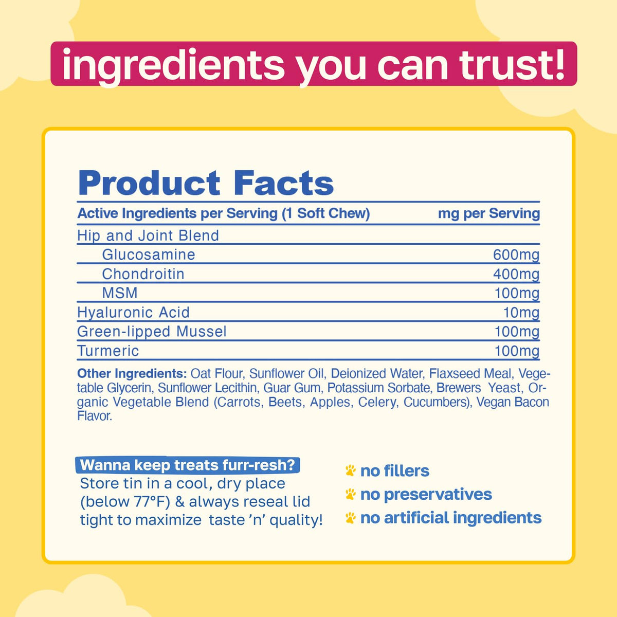Hip and Joint Supplement for Dogs, 200 Soft Chews F3899