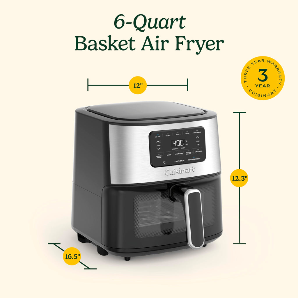 6-Quart Air Fryer with 5 Cooking Functions, Stainless Steel & Black L542