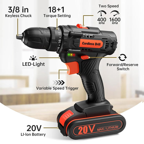 20V Cordless Drill Set with 42 Accessories J733