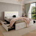 White PU Upholstered Full Size Bed Frame with 4 Storage Drawers I644