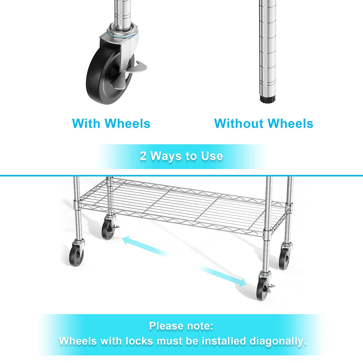 3-Tier Heavy Duty Metal Storage Shelves with Casters V58289