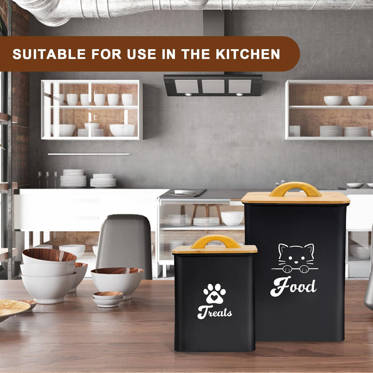 Black Airtight Cat Food Storage Container with Scoop Y878714