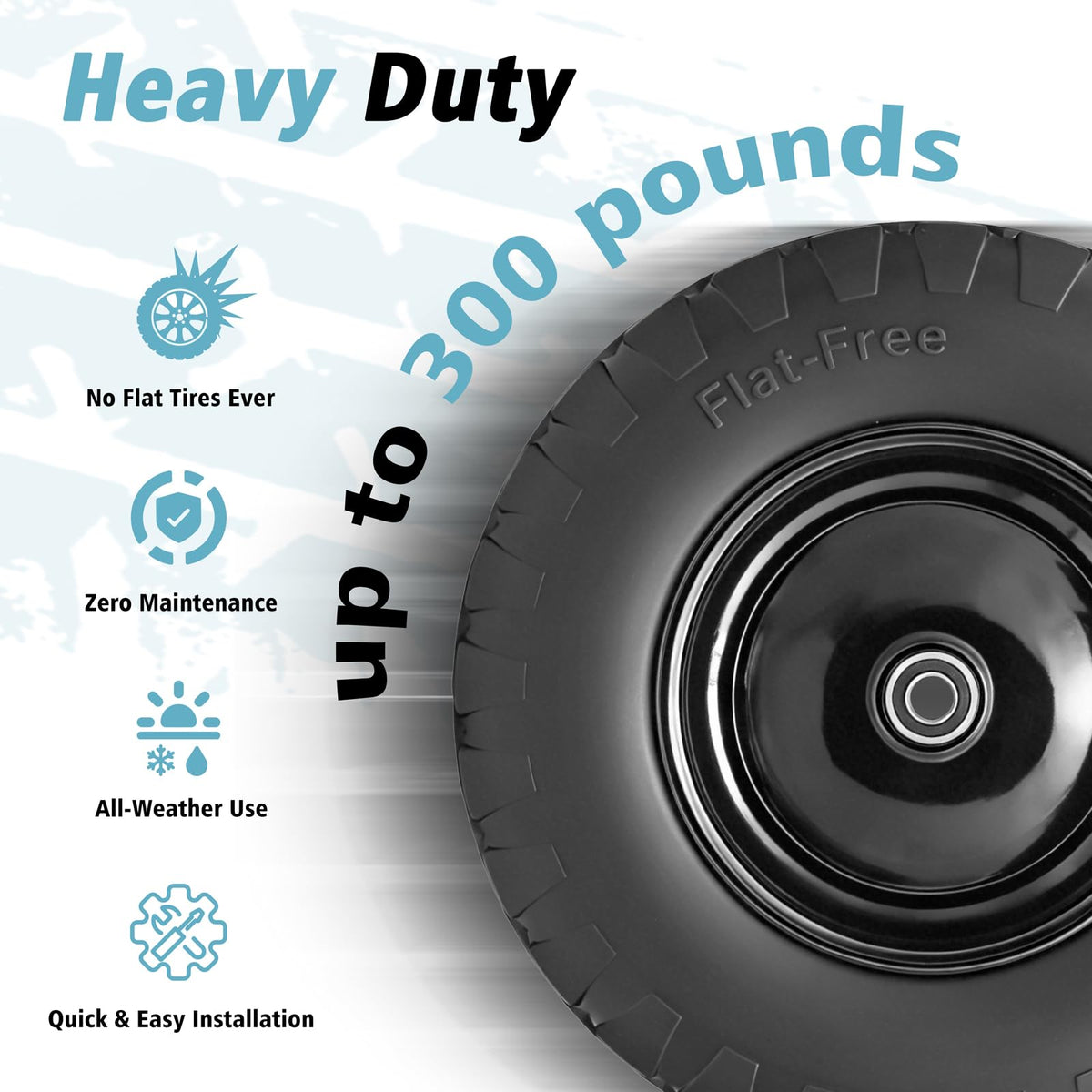 16" Flat Free Solid Rubber Wheelbarrow Wheels, 2 Pack P44142