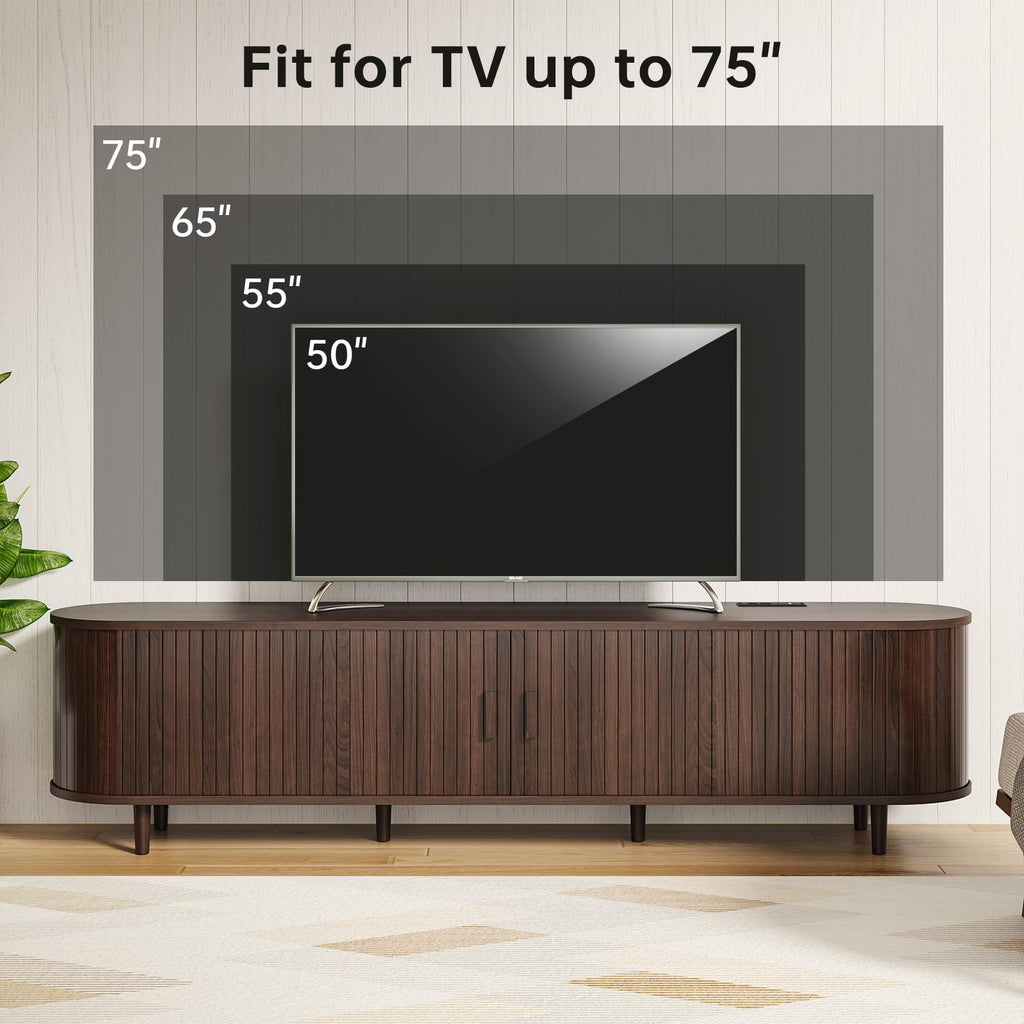 70" Walnut TV Stand with Sliding Doors and Adjustable Shelves D968