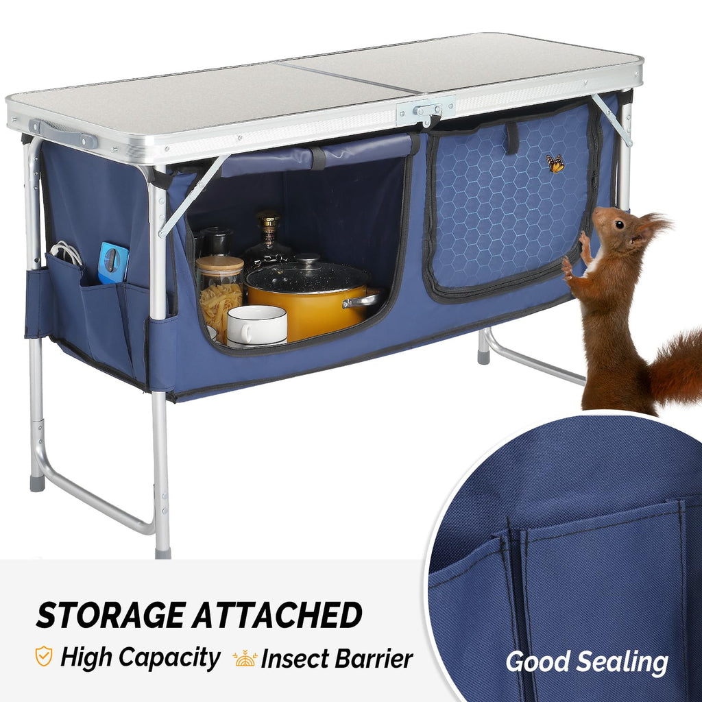 Folding Camping Table with Storage, 3 Height Adjustable, Lightweight, 4 Ft Aluminum J197