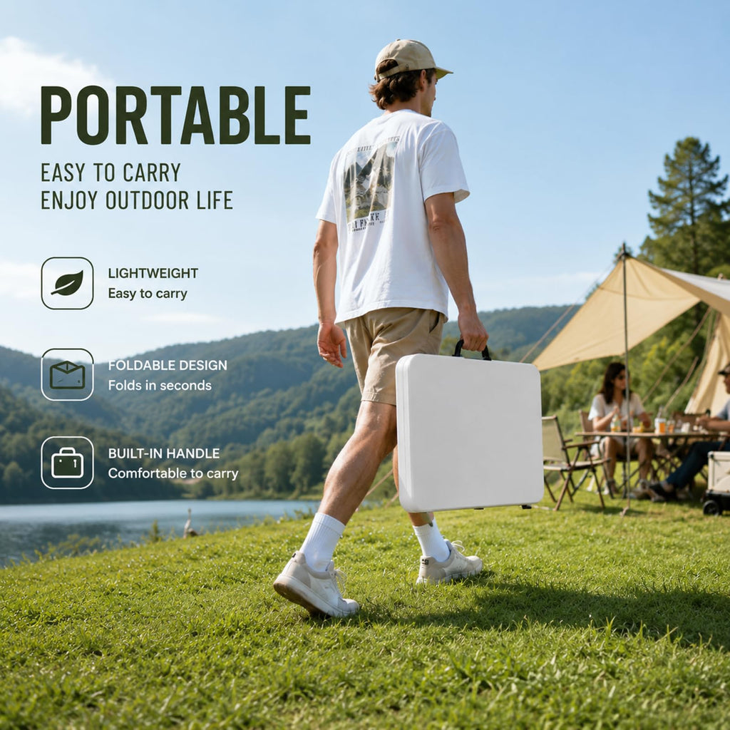 36" White Folding Table with Built-in Handle P38958