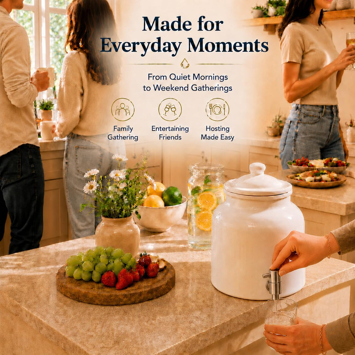Ceramic Crock Water Dispenser with Stainless Faucet W3412
