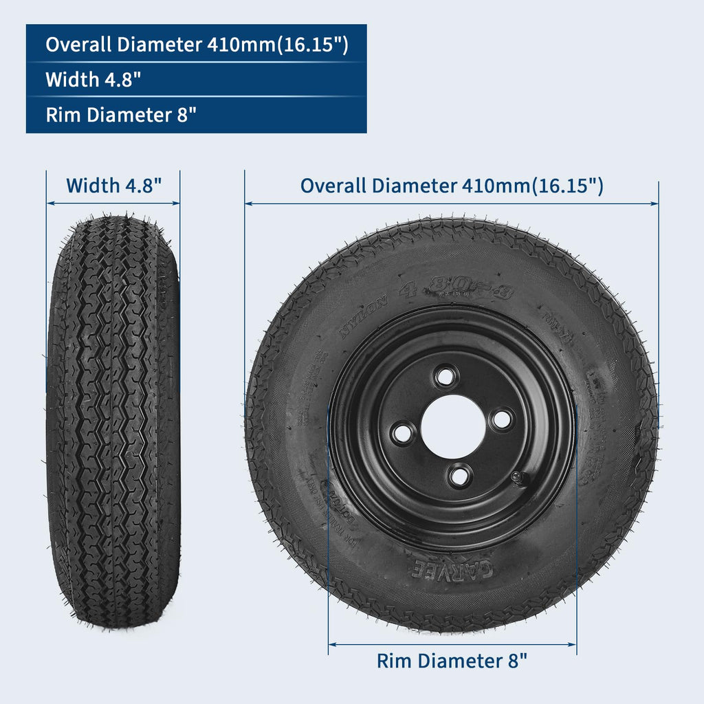 2-Pack Trailer Tire on Rim 4.80-8 4 Lug Black P206269