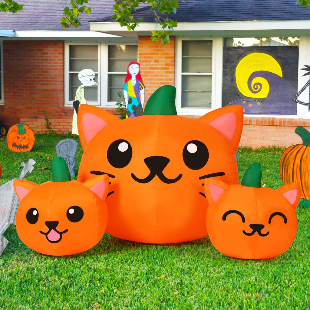5FT Inflatable Three Pumpkin Cat Head with Built-in LEDs K982703