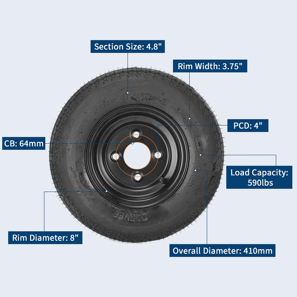 2-Pack Trailer Tire on Rim 4.80-8 4 Lug Black P206269