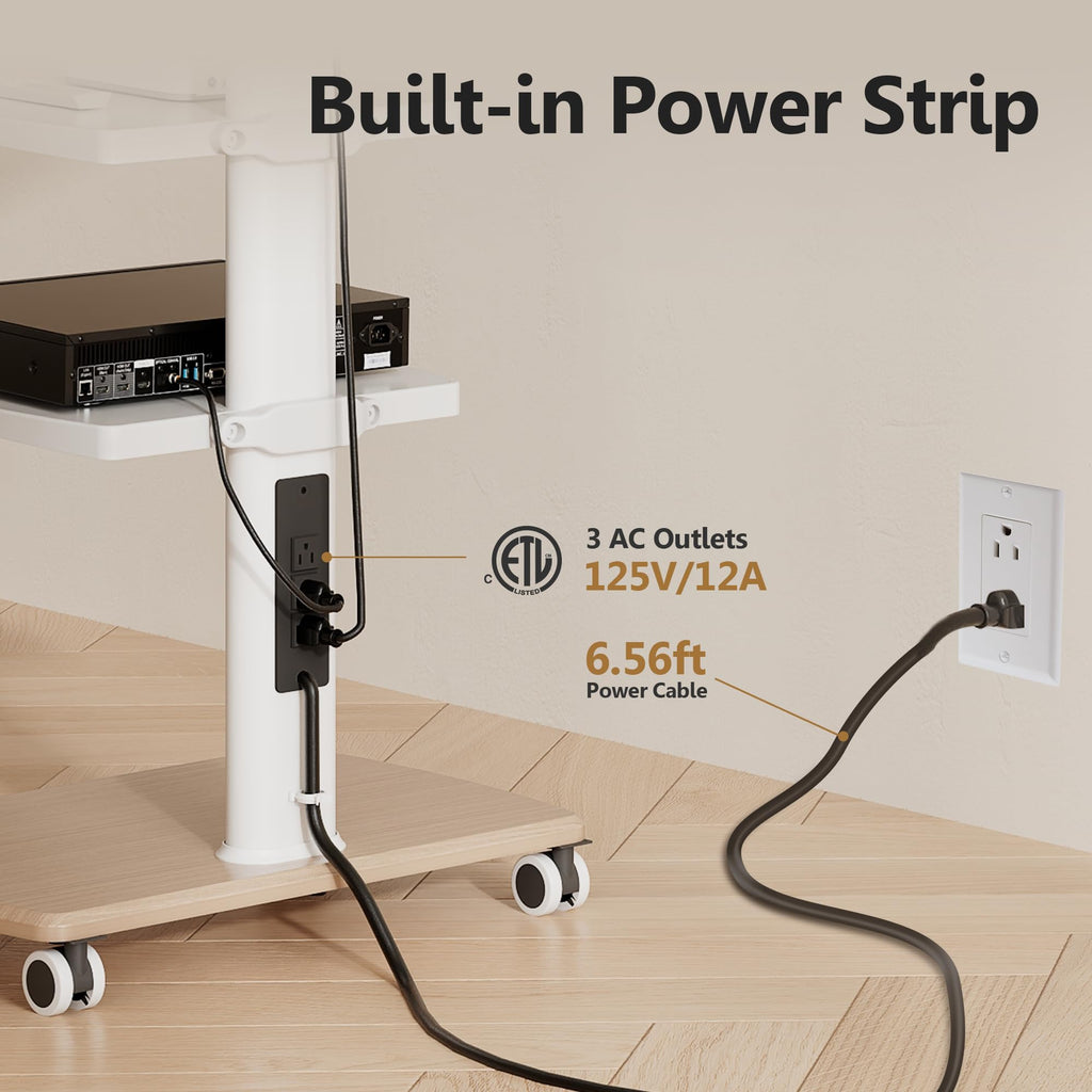 White Rolling TV Stand with Power Outlets Y998