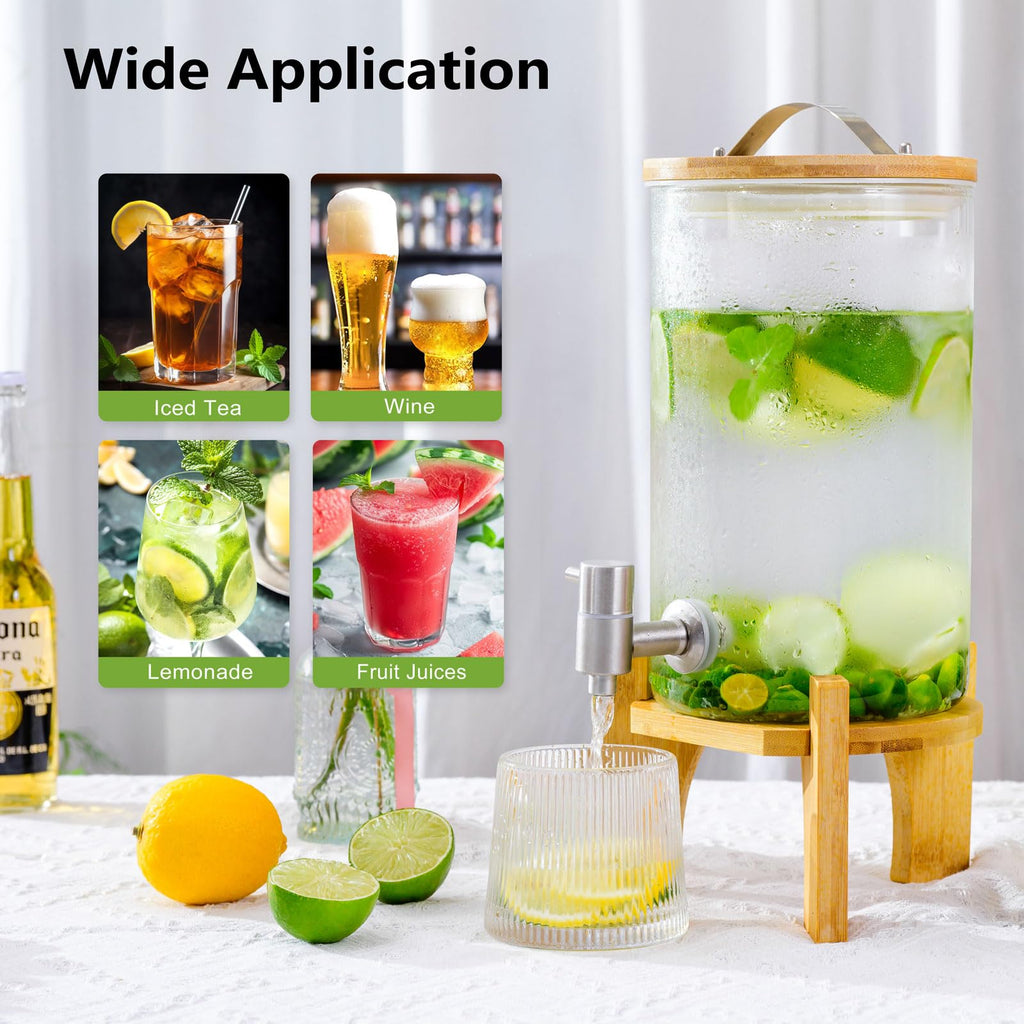 1.2 Gallon Glass Drink Dispenser with Stand and Spigot, 2 Pack V531