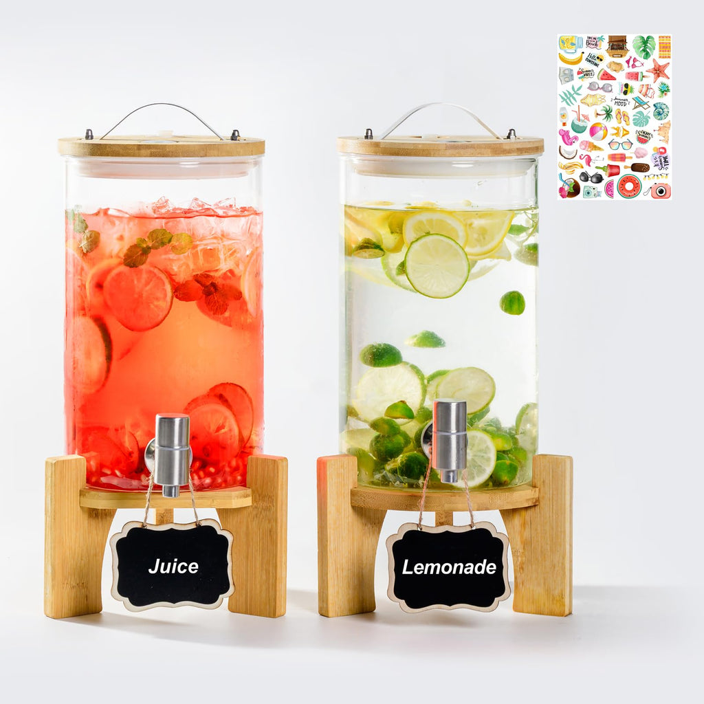 1.2 Gallon Glass Drink Dispenser with Stand and Spigot, 2 Pack V531