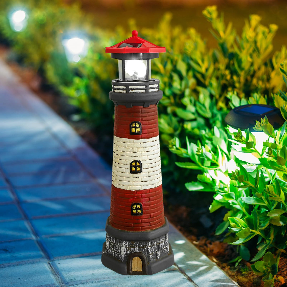 Solar Lighthouse Statue with Solar Light Waterproof Outdoor Decor Z831504