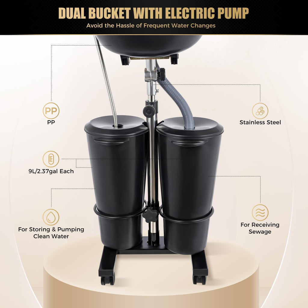 Portable Shampoo Bowl with Electric Pump and 4 Wheels D9535