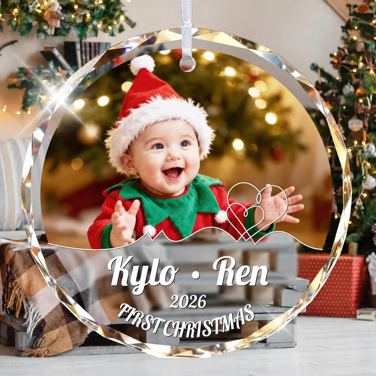 Custom Photo Crystal Glass Christmas Ornament Y3421
