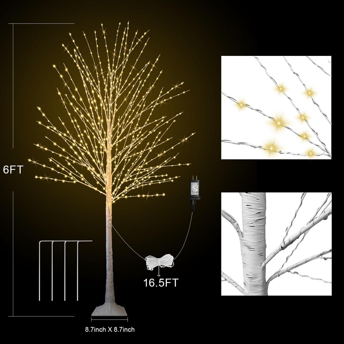 6FT Lighted Birch Tree with 880 LED Warm White Lights D673