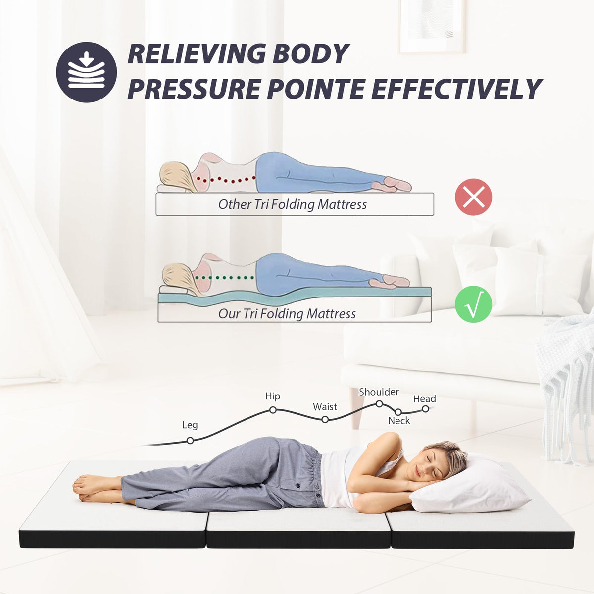 3 Inch Twin XL Tri Fold Memory Foam Mattress X206