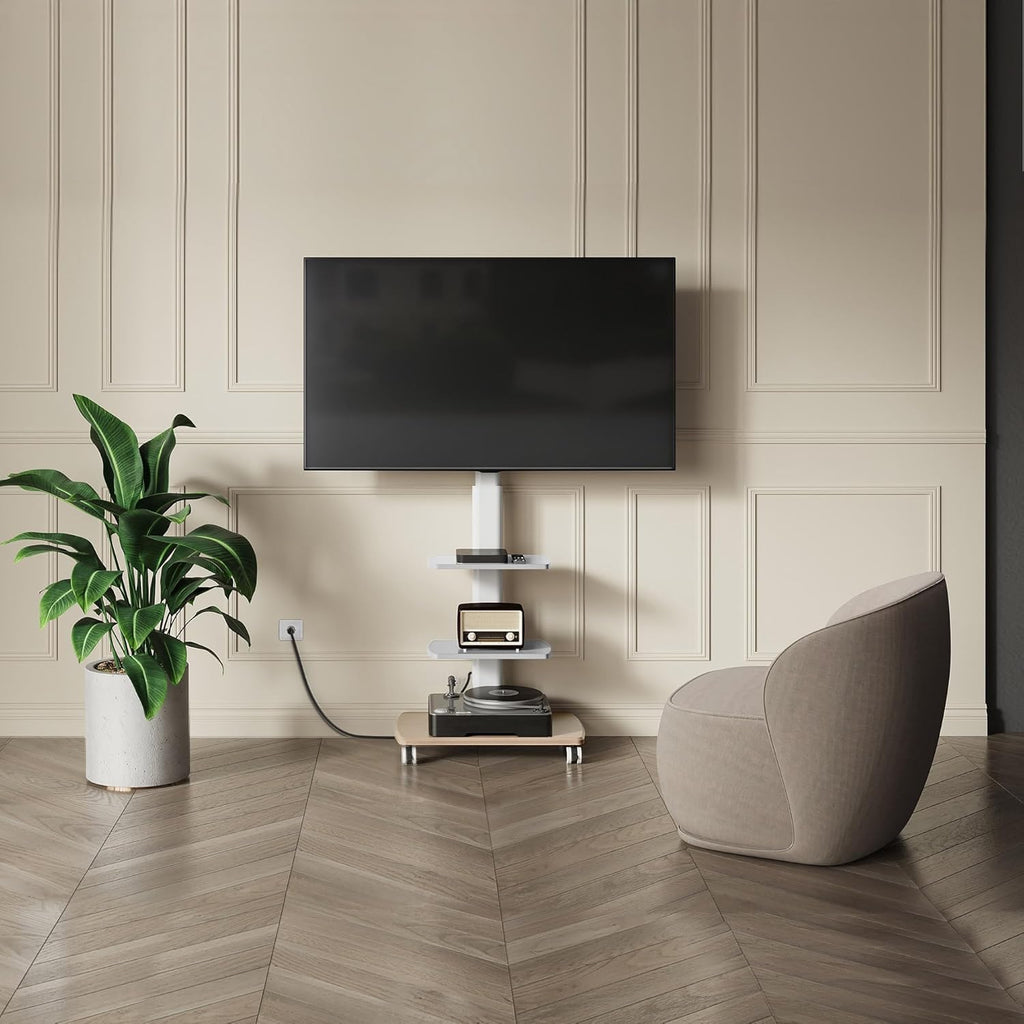 White Rolling TV Stand with Power Outlets Y998