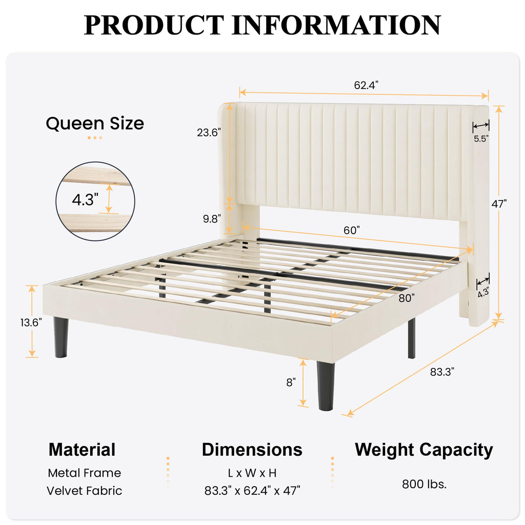 Queen Size Cream Velvet Bed Frame A54023