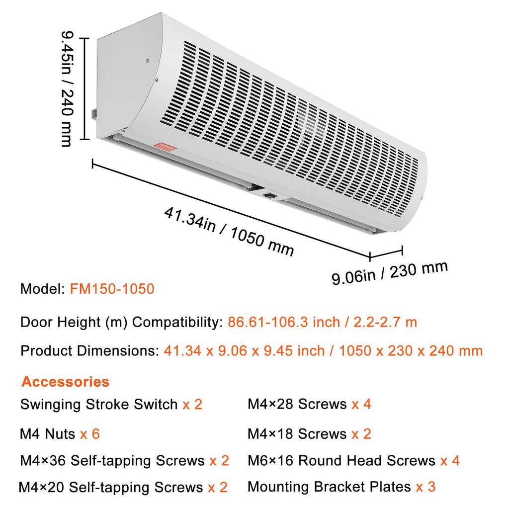 42" 2 Speeds 1350CFM Wall Mounted Indoor Air Curtain F282578