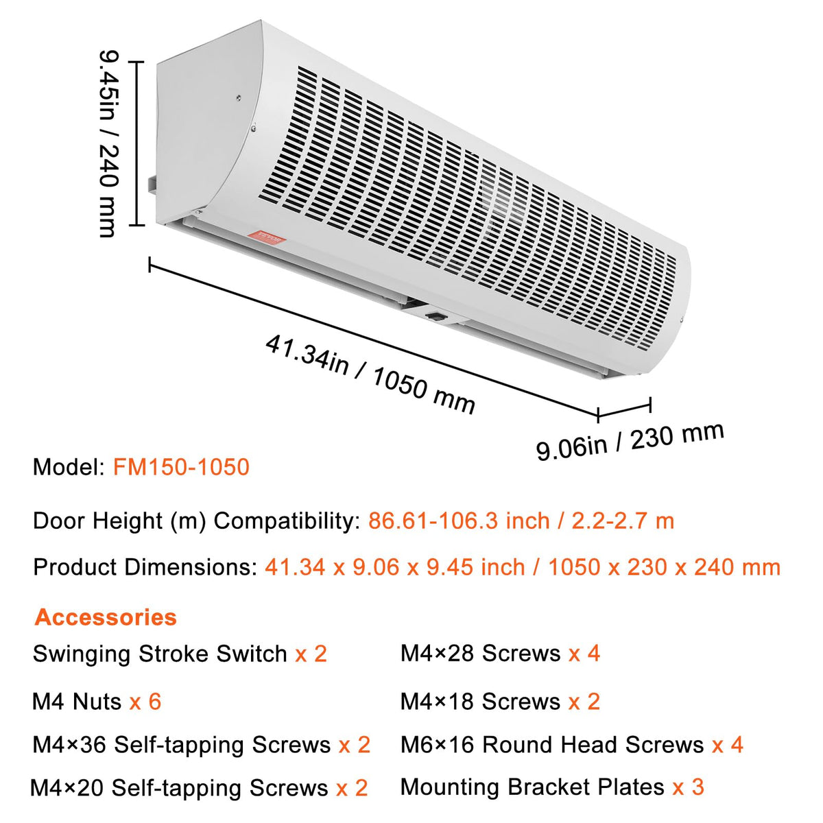 42" 2 Speeds 1350CFM Wall Mounted Indoor Air Curtain F282578