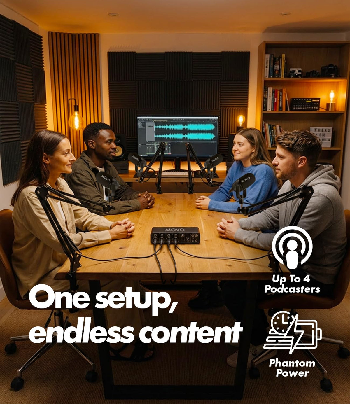 4-Person Podcast Equipment Bundle with 4-Channel USB Audio Interface and 4 Dynamic Microphones F294