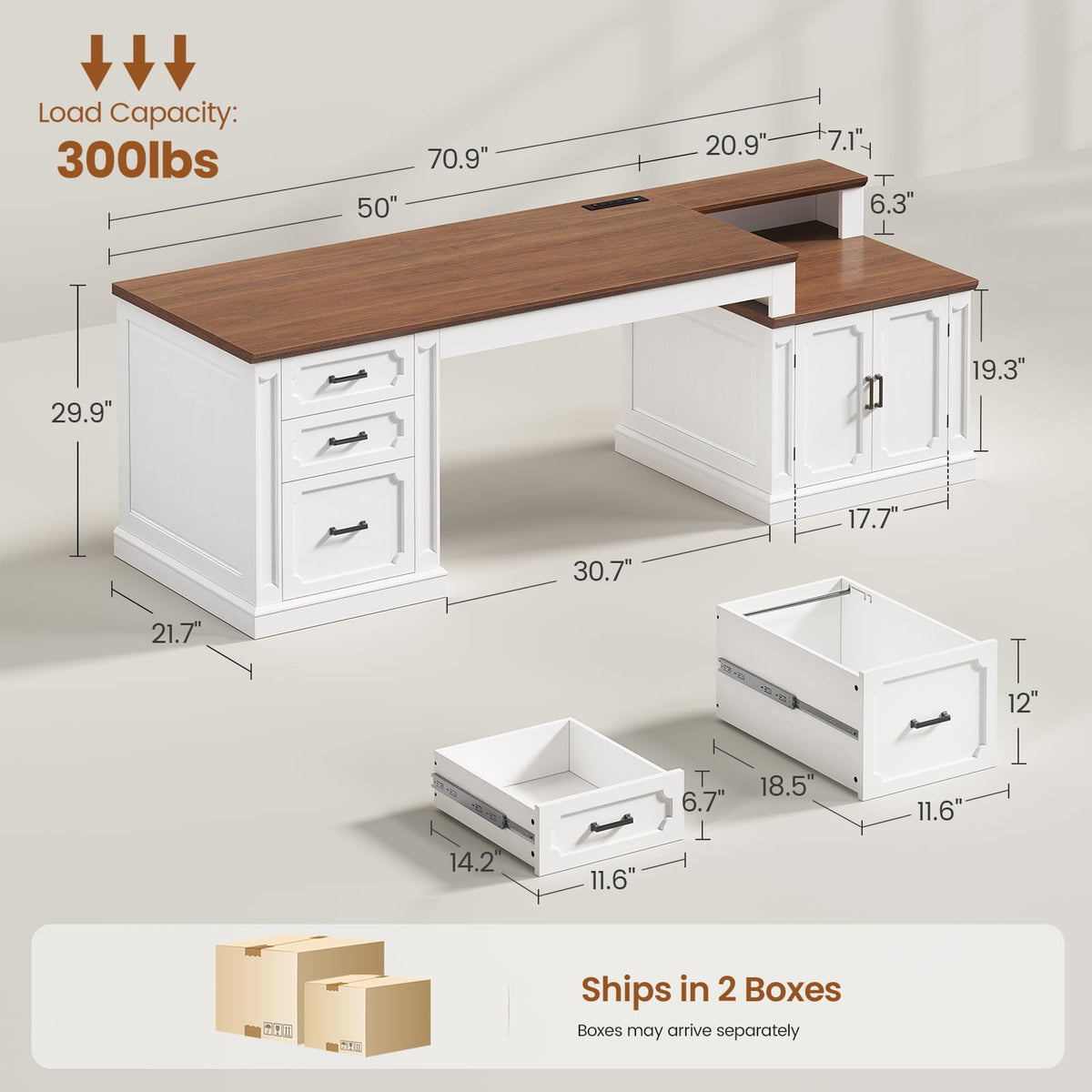 70.9" Executive Desk with File Drawers and Storage Cabinet X6402