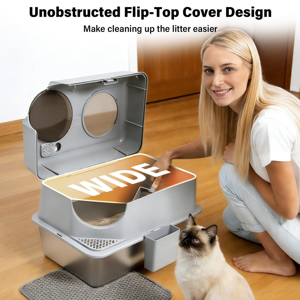 Stainless Steel Extra Large Enclosed Cat Litter Box Q724