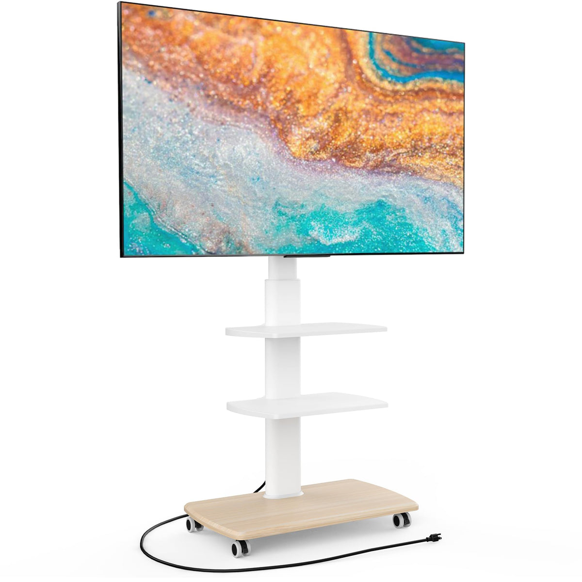 White Rolling TV Stand with Power Outlets Y998