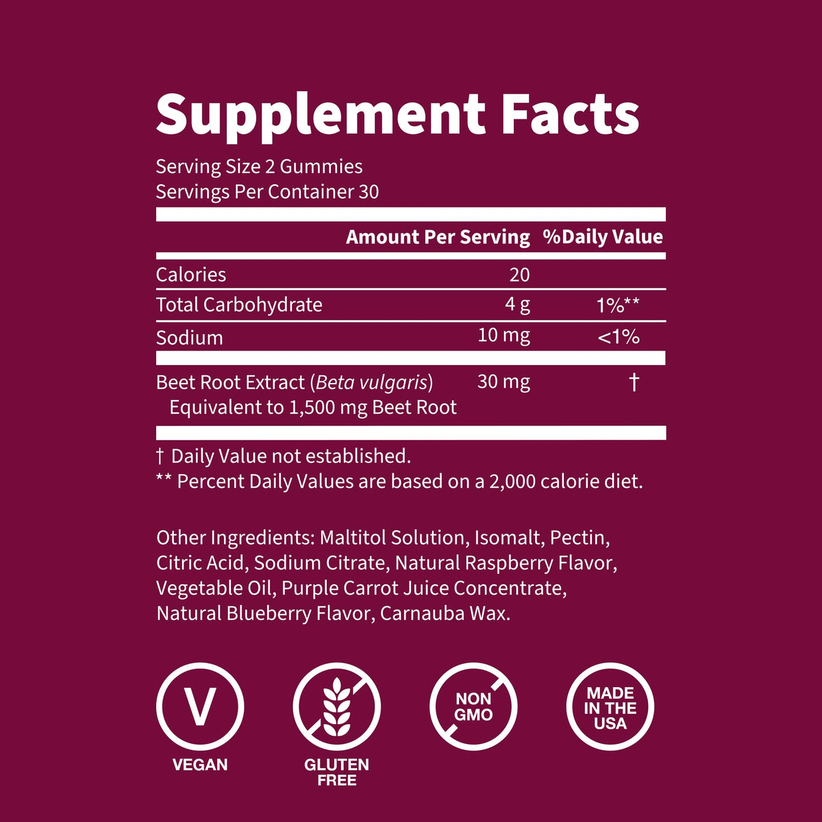 Sugar Free 1500 mg Blueberry Flavor Beet Root Gummies P64212