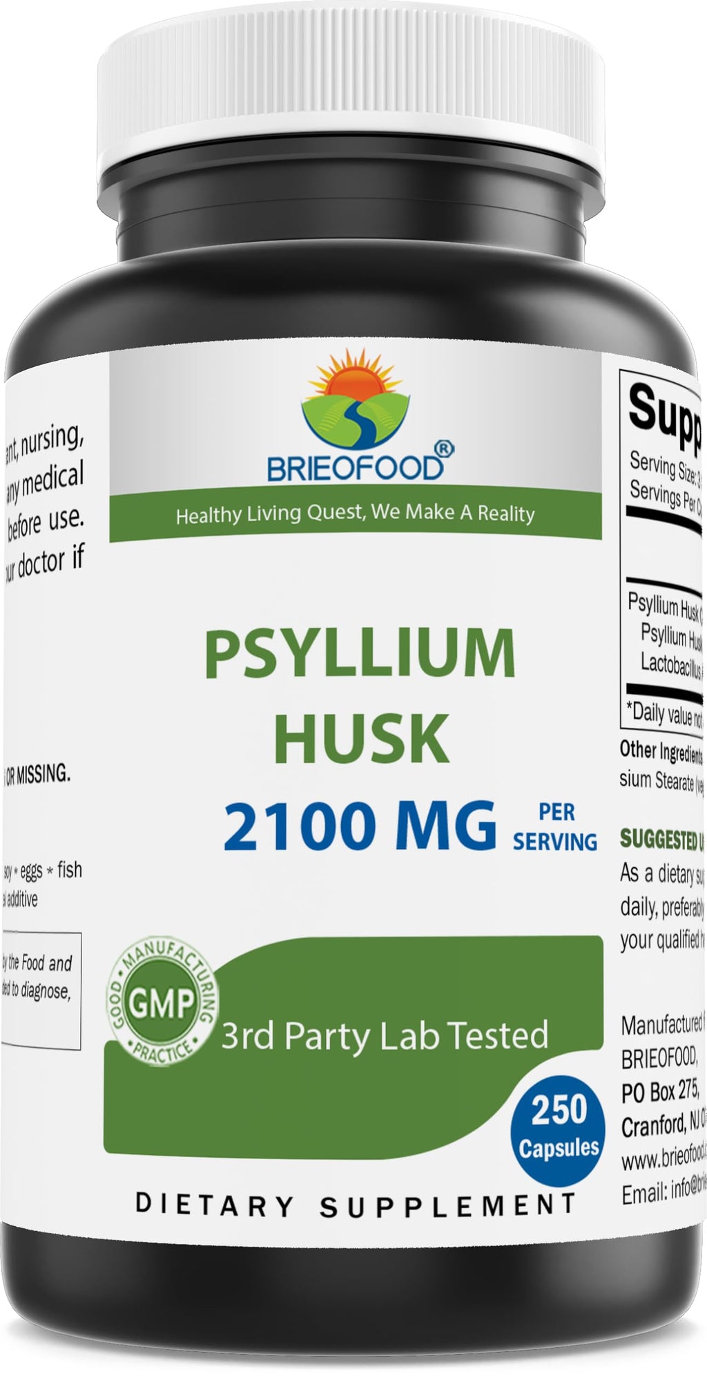 Psyllium Husk Fiber Supplement 250 Capsules B84162