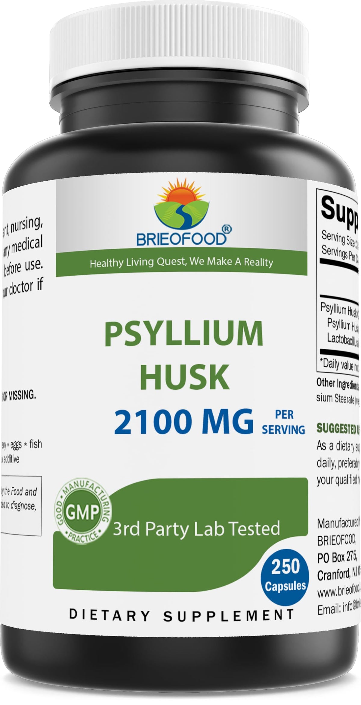 Psyllium Husk Fiber Supplement 250 Capsules B84162