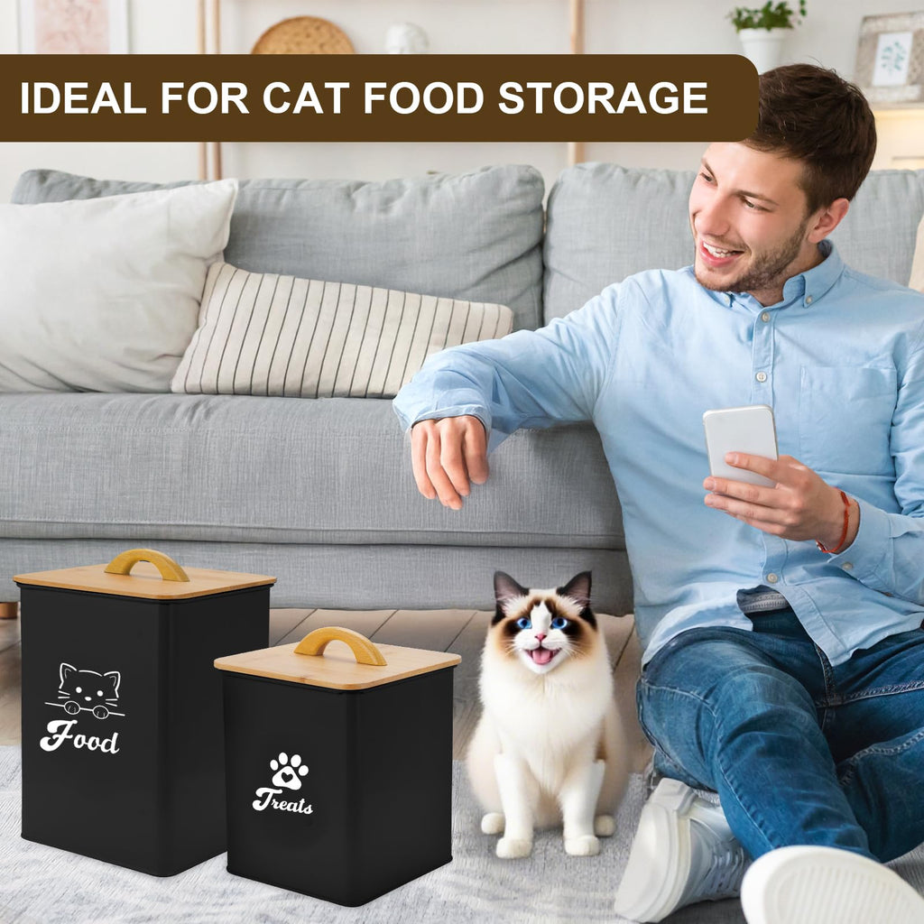 Black Airtight Cat Food Storage Container with Scoop Y878714