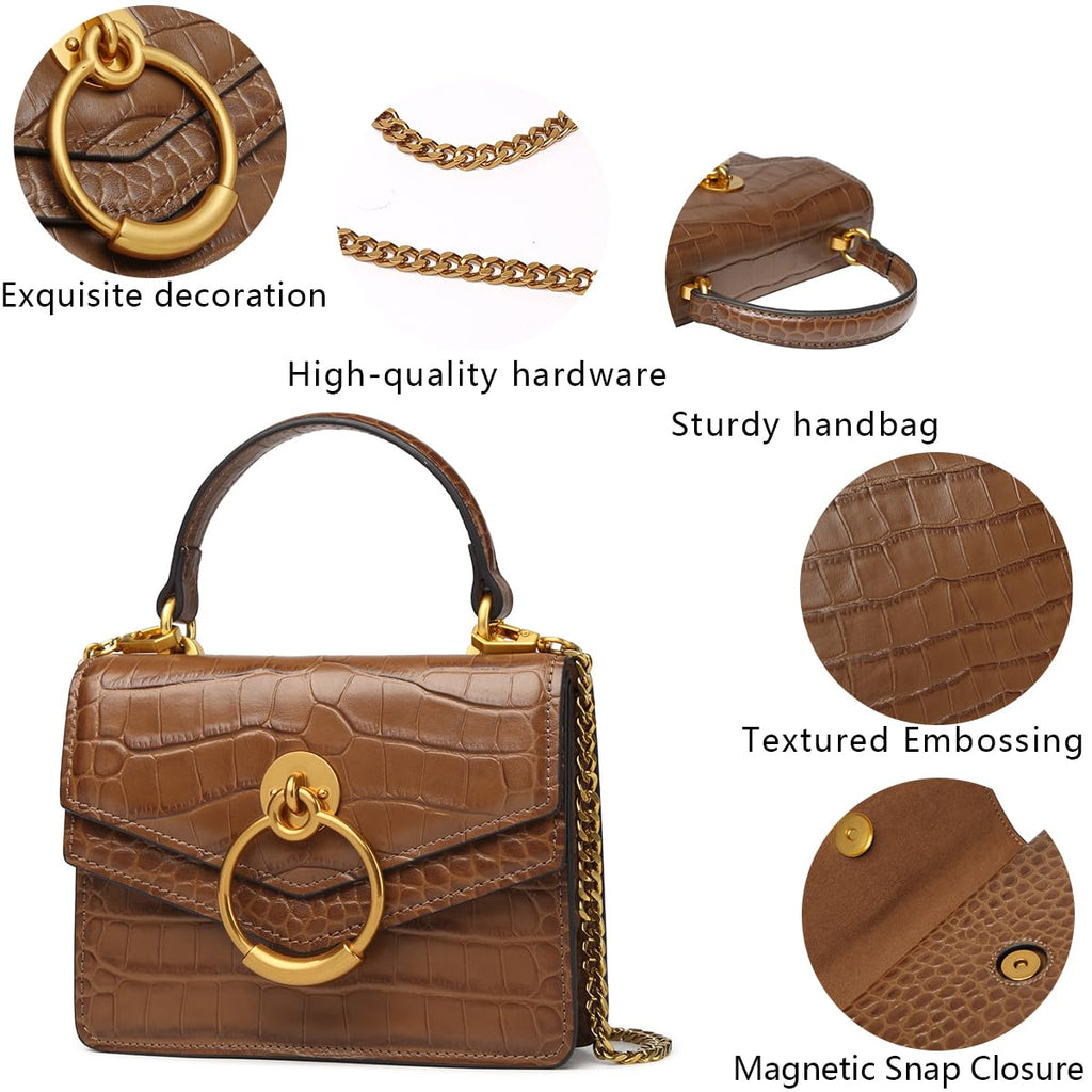Croc Embossed Top Handle Leather Mini Crossbody Handbag U11223