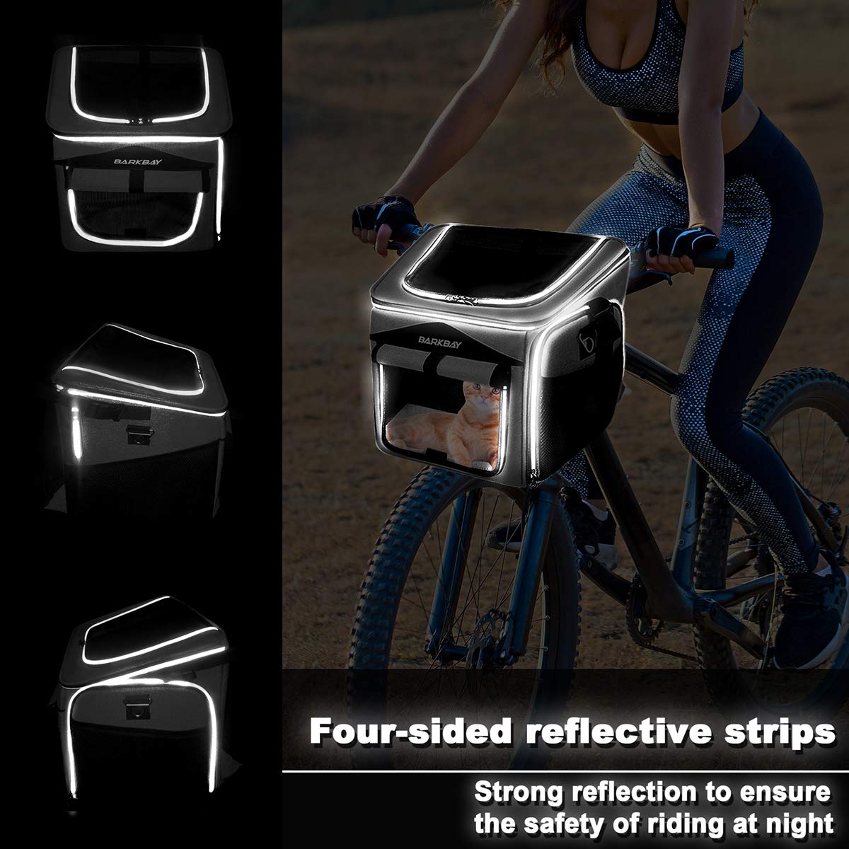 Foldable Soft-Sided Dog Bike Basket Carrier with 2 Open Doors F76999