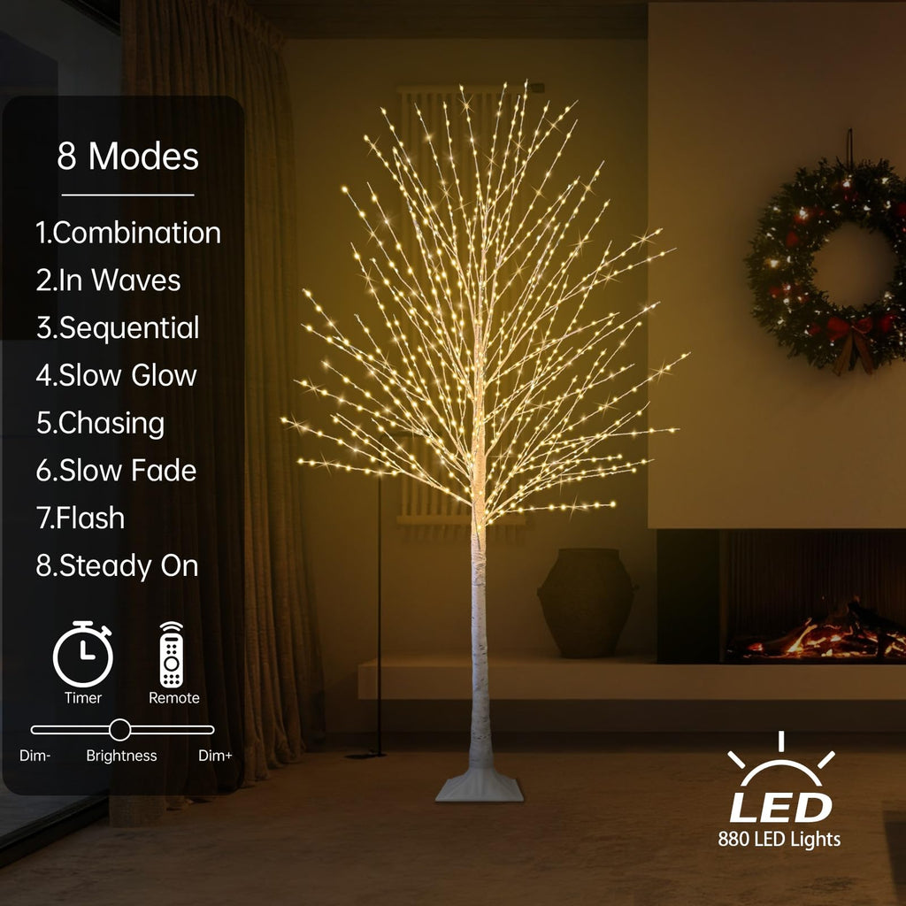 6FT Lighted Birch Tree with 880 LED Warm White Lights D673