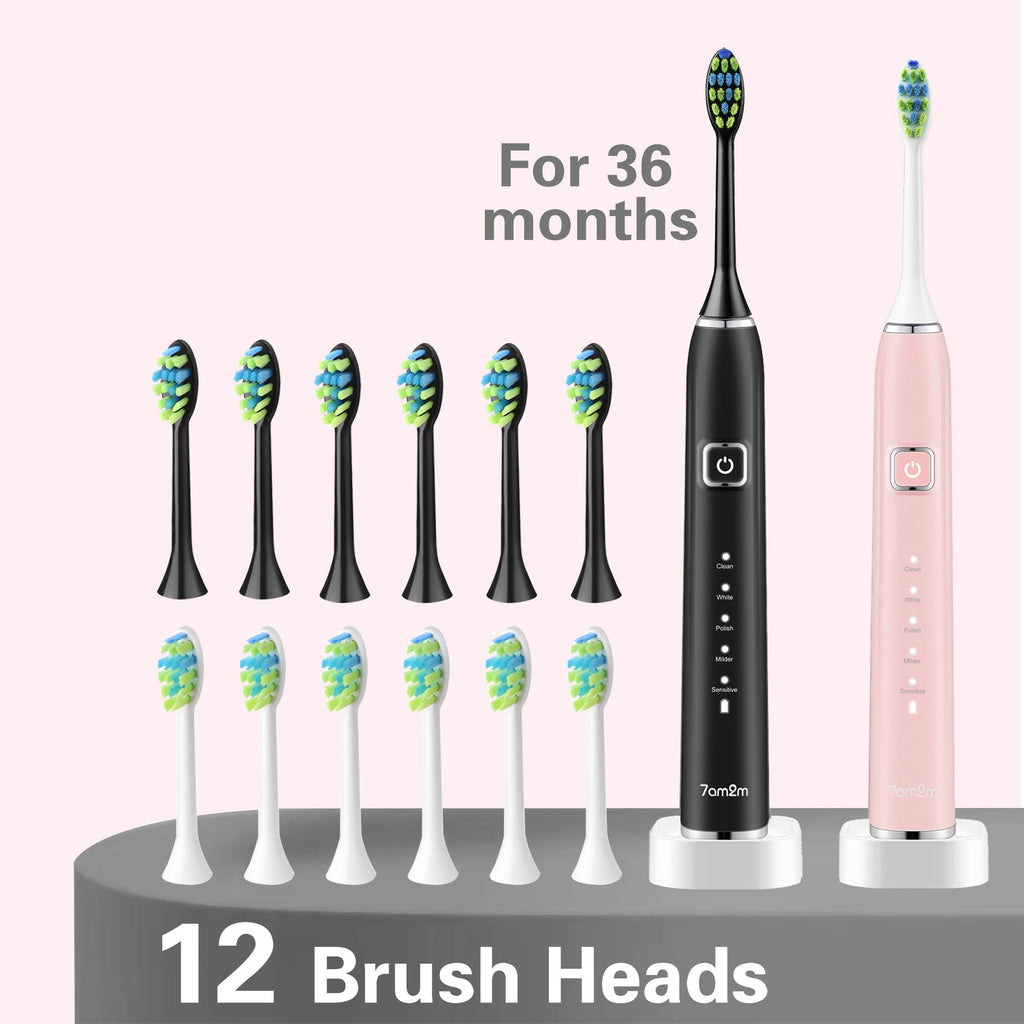 Sonic Electric Toothbrush with 12 Brush Heads, 2 Pack N483