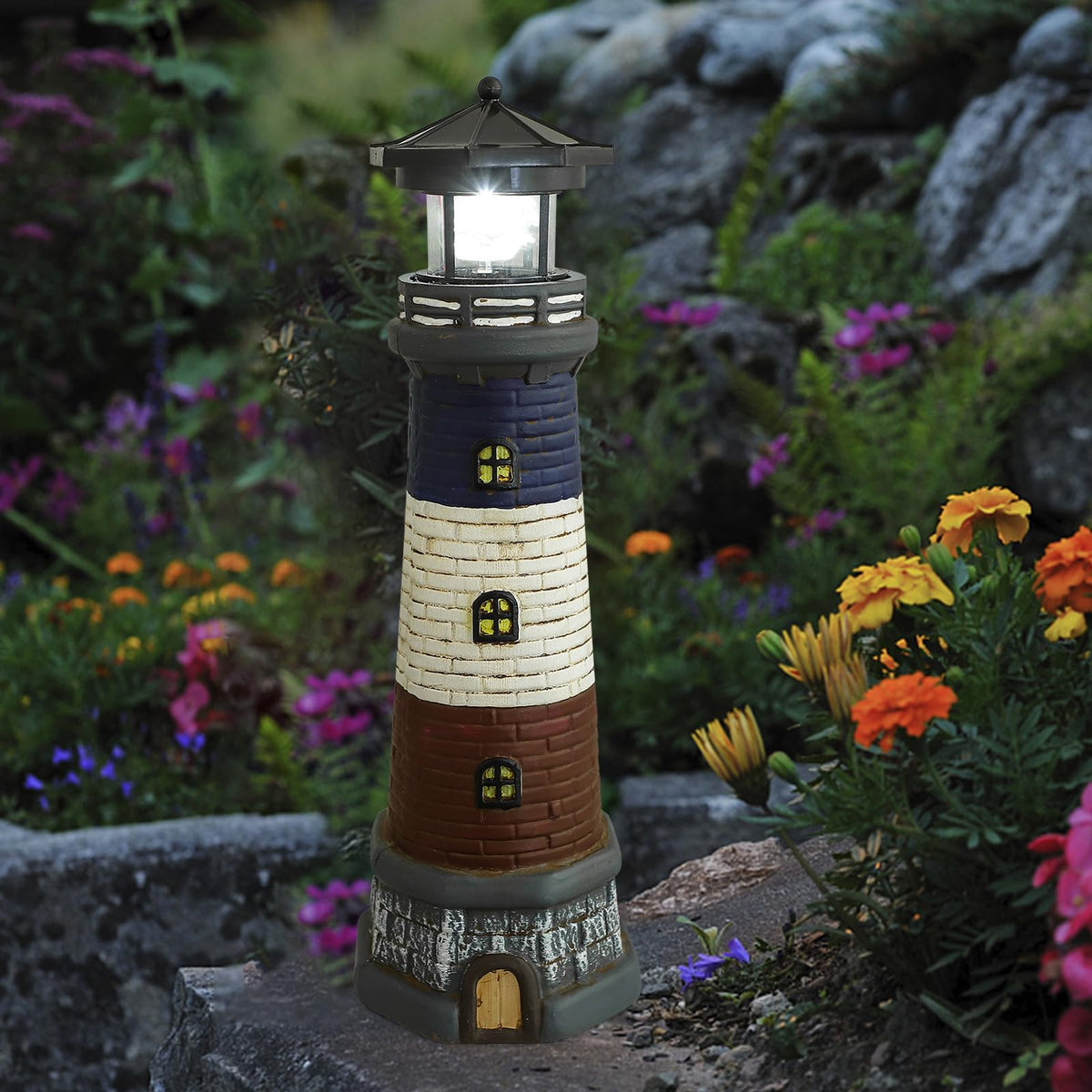 Solar Garden Lighthouse Statue 14.76In Waterproof M446