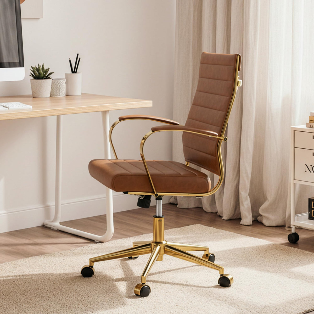 Gold Ergonomic Leather Office Chair I645