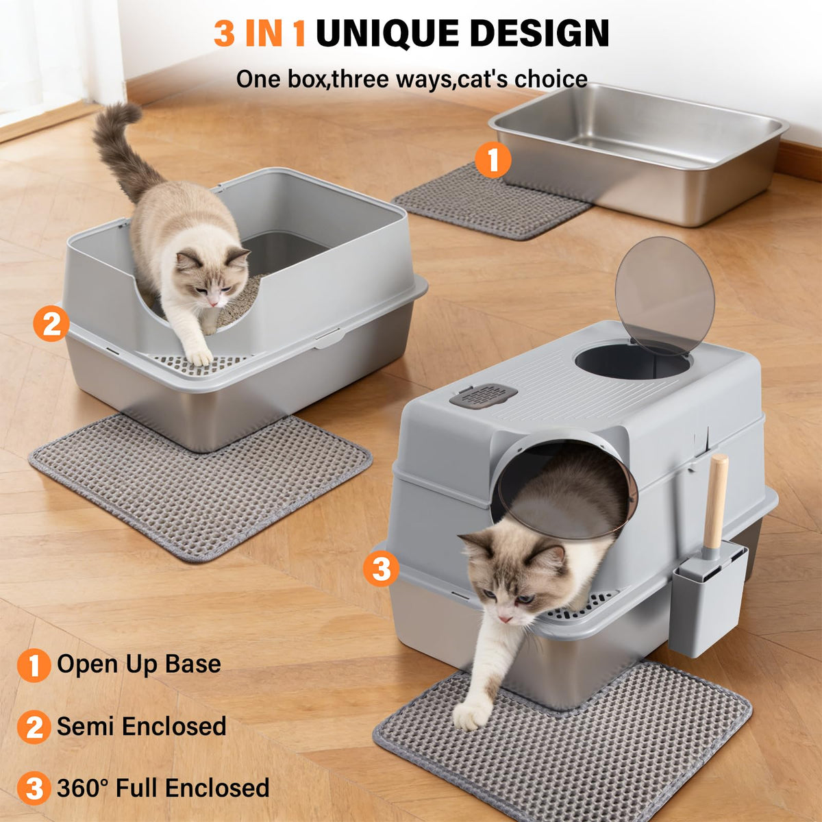 Stainless Steel Extra Large Enclosed Cat Litter Box Q724