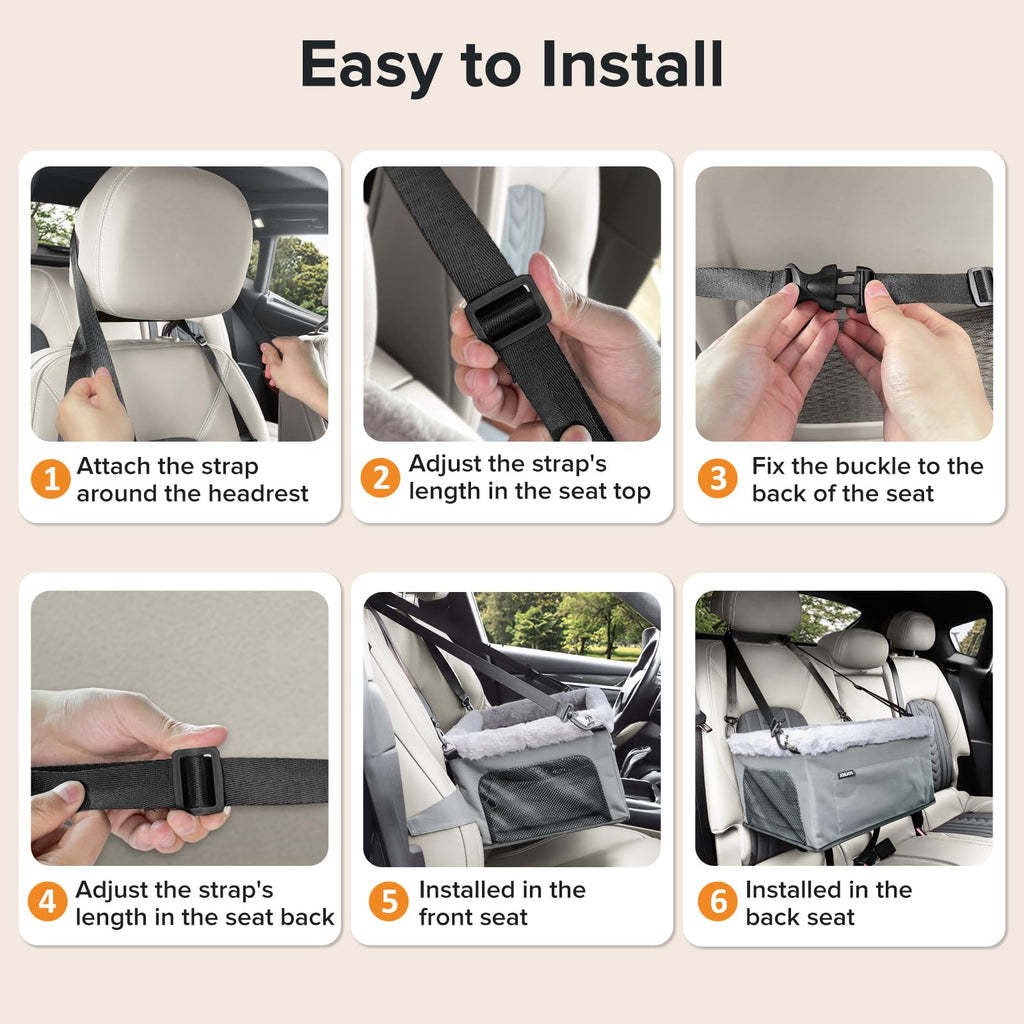 Dog Booster Seat with Metal Frame and Safety Leash, Grey R6434