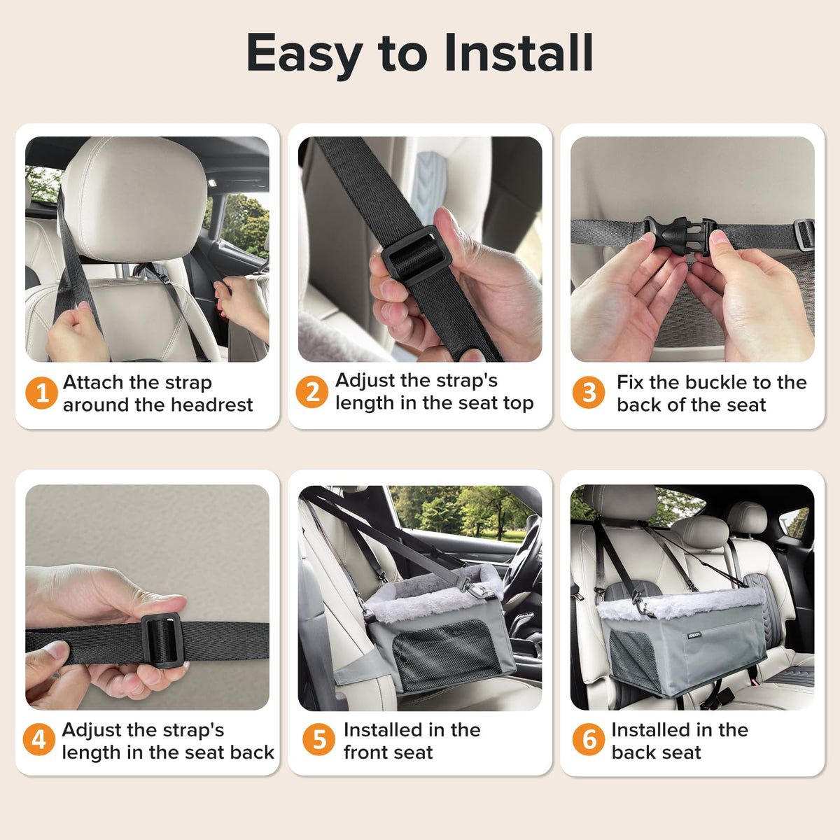 Dog Booster Seat with Metal Frame and Safety Leash, Grey R6434